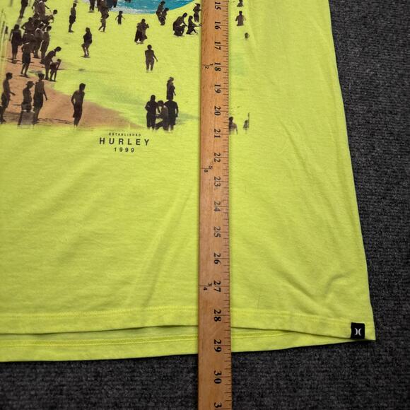 Hurley T Shirt Mens Size Large Neon Yellow Beach Y2K Surf Style Graphic Tee - Picture 5 of 9